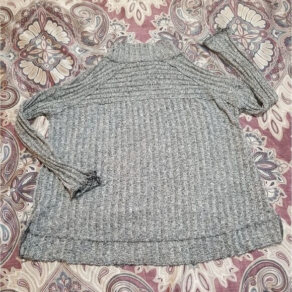 Free People Gray Marled Ribbed Knit Turtleneck Loose Fit Sweater Blouse Tunic - Picture 2 of 3